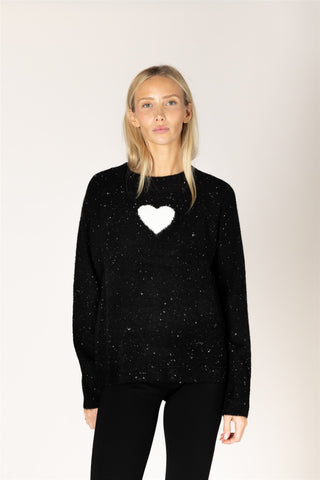 Brynn Sweater in Black & White Heart Fleck