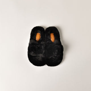 One Buckle Faux Fur Slides in Black
