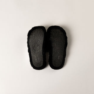 One Buckle Faux Fur Slides in Black