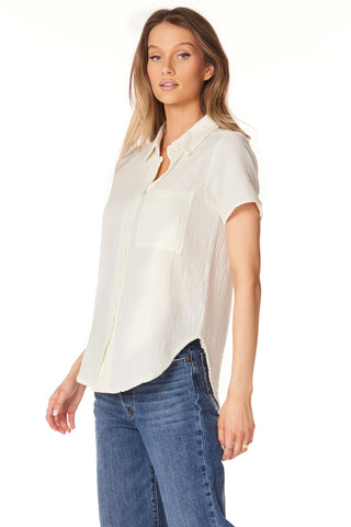 Short Sleeve Button Front Collar Shirt in Parchment