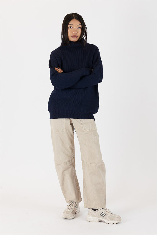 Chadwick Mockneck Ribbed Sweater in Navy