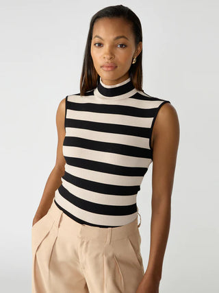 Essential Mock Neck in Toasted Marshmallow & Black Stripe