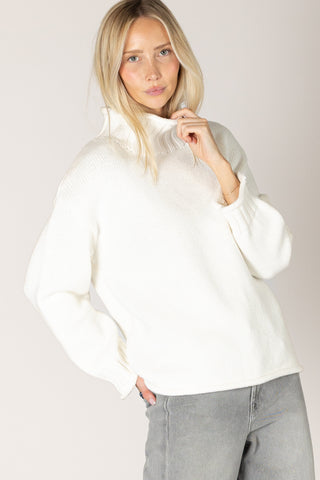 Dolly Chunky Cotton Mock Neck in Soft White