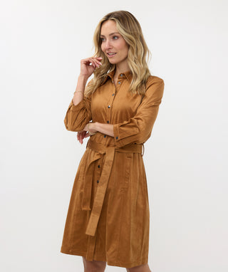 Faux Suede Dress in Camel