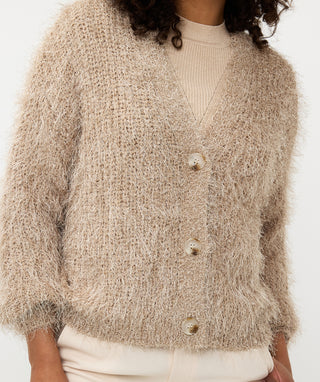 Eyelash Short Cardigan in Sand