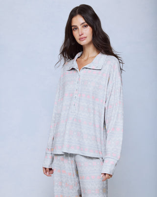 Waffle Thermal Henley PJ Set in Fairisle