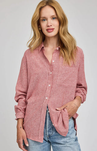Dominique button-down Shirt in Garnet Stripe