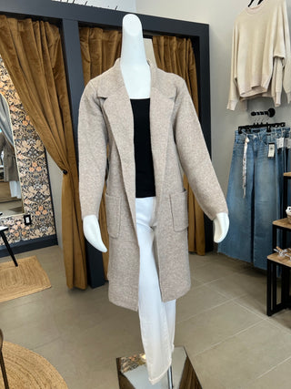 Long Cardigan with Belt in Taupe