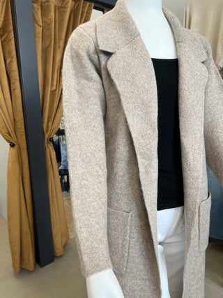 Long Cardigan with Belt in Taupe