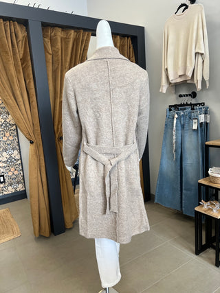 Long Cardigan with Belt in Taupe