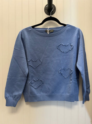 Heart Fringed Fine Knit Sweater in Blue Jeans