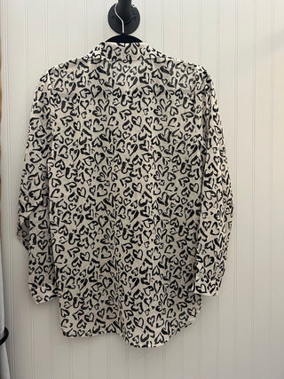 Georgette Button Down Blouse in Black & Cream Hearts
