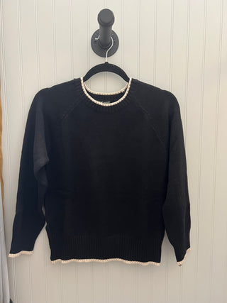 Two Toned Fine Knit Sweater in Black & Cream