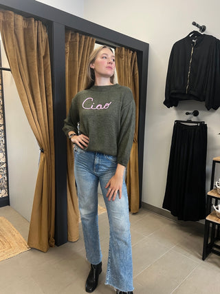 Ciao Sweater in Olive & Pink