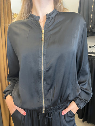 Zip-up Viscose/Silk Jacket in Black