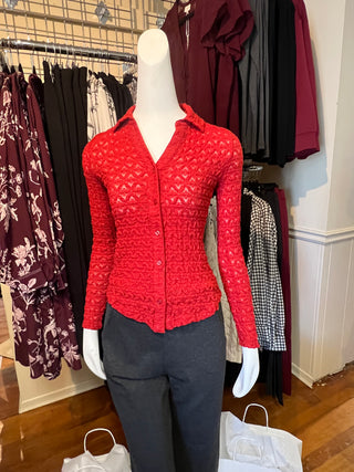 Dreamgirl Lace Button Up in Red