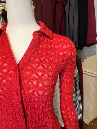 Dreamgirl Lace Button Up in Red