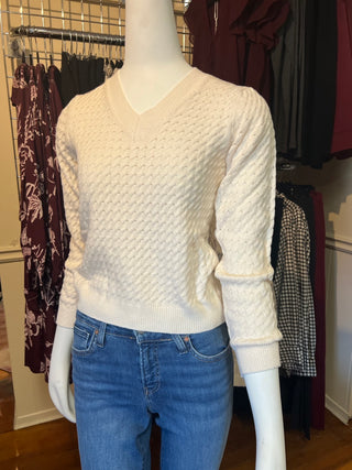 V-Neck Chain Knitted Sweater in Chantilly Cream