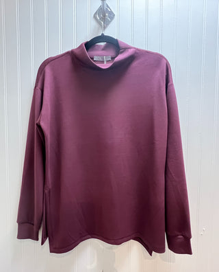 Helen Solid Butter Turtleneck Side Slit Top in Merlot