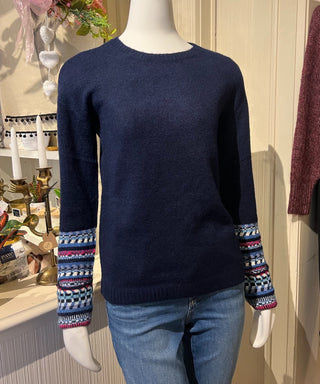 Jacquard Cuff Sweater in Navy