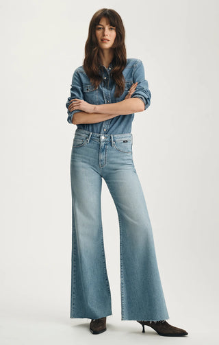 Grace Mid Rise Relaxed Flare Jeans in Bleached Classic Blue