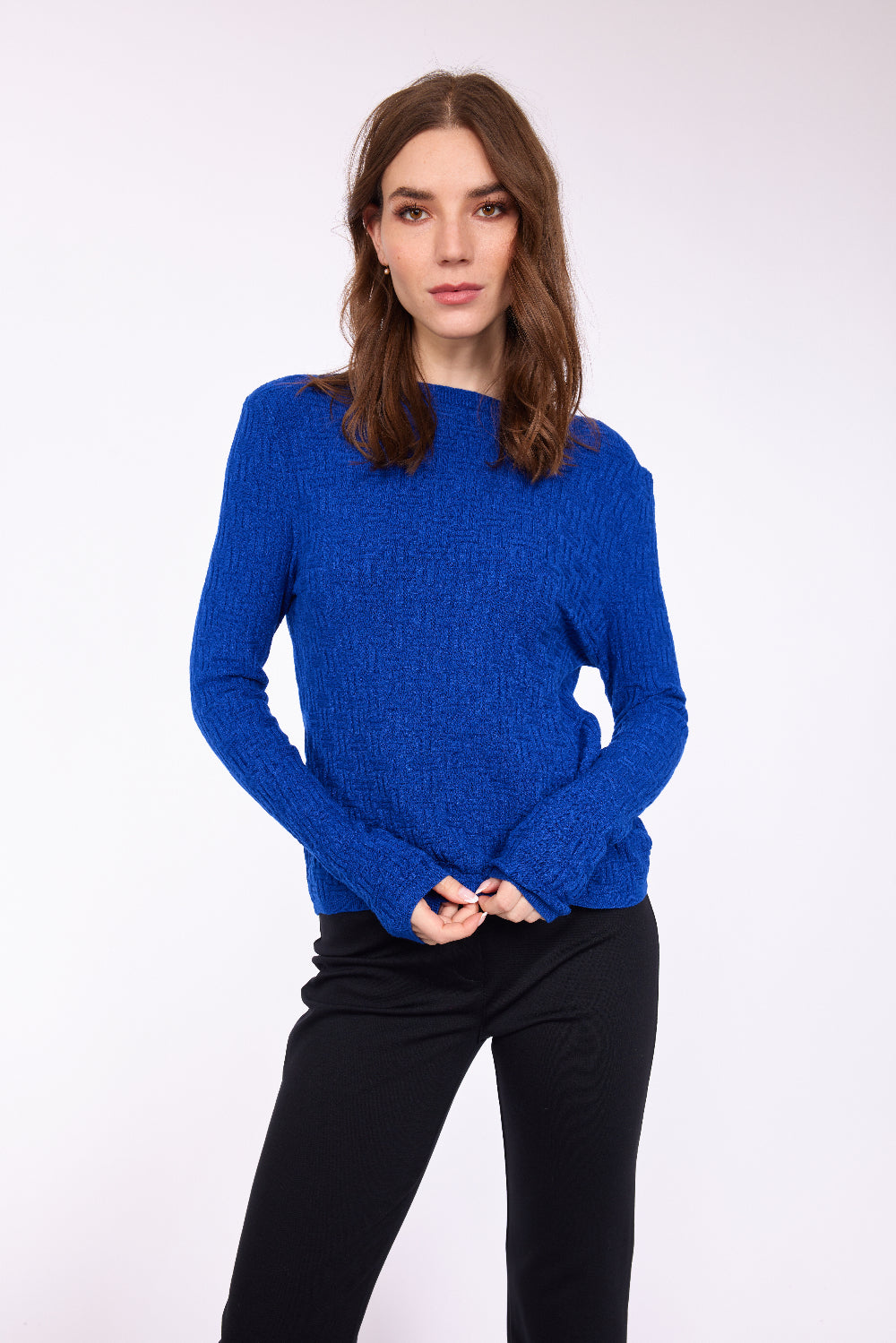 Quadro Knit Sweater in Blue Mix