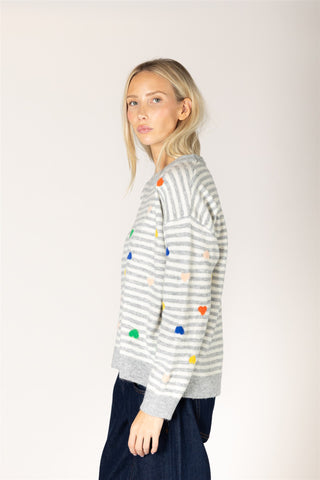 Jaidyn Heart Stripe Sweater in Greige & Chalk