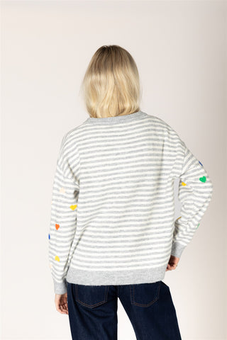 Jaidyn Heart Stripe Sweater in Greige & Chalk