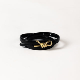 Vegan Leather Belt with Knot - Black & Gold