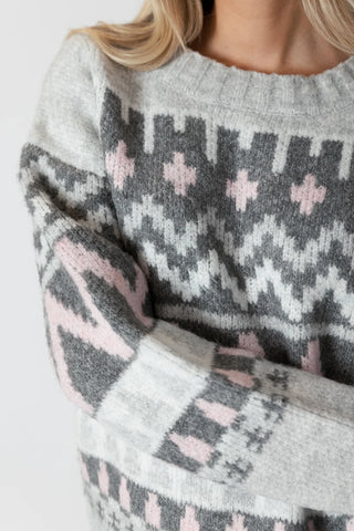 Landen Pullover in Grey/Pink Graphic