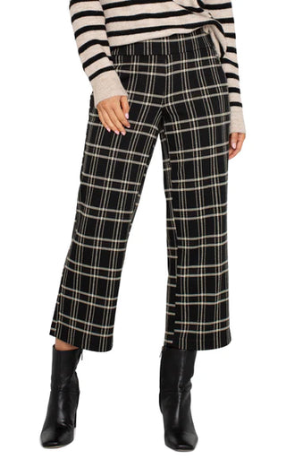 Mabel Pull-on Ankle Pant in Black & Oatmeal Windowpane