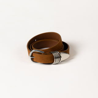 Vegan Leather Belt with Loops - Camel & Silver
