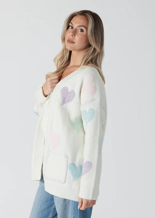 Elska Cardigan in Off White/Multi Heart