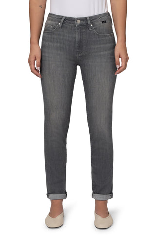 Kathleen Mid Rise Slim Boyfriend Jeans in Grey Brushed Feather