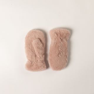 Luxe Faux Fur Mittens in Rose