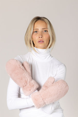 Luxe Faux Fur Mittens in Rose
