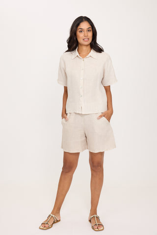 Short Sleeve Linen Blouse in Summer Beige