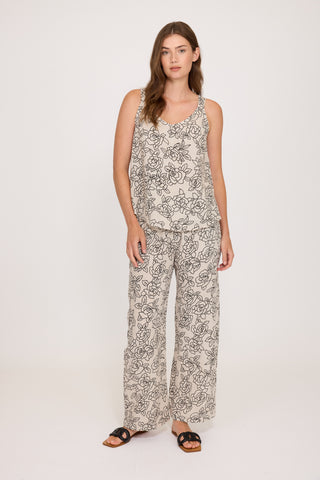 Cropped Linen Pant in Digital Rose Print