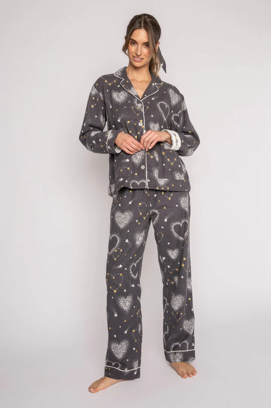 Star-Printed Flannel PJ Set