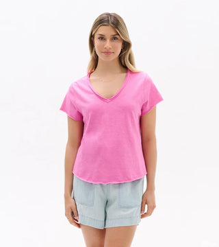 Sadie V-Neck Tee in Super Pink