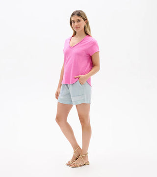 Sadie V-Neck Tee in Super Pink