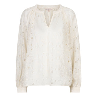 Raglan Embroidery Blouse in Cream