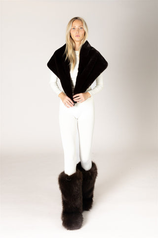 Luxe Triangle Faux Fur Scarf in Deep Brown