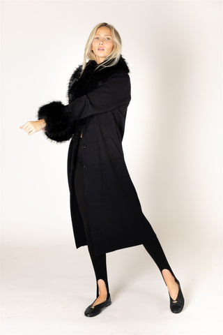 Vicki Fur Sweater Coat in Black