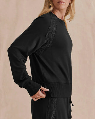 Supersoft Lace Trim Crew Pullover in Black