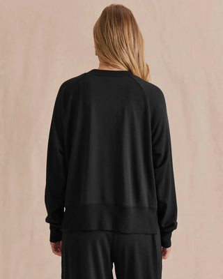 Supersoft Lace Trim Crew Pullover in Black