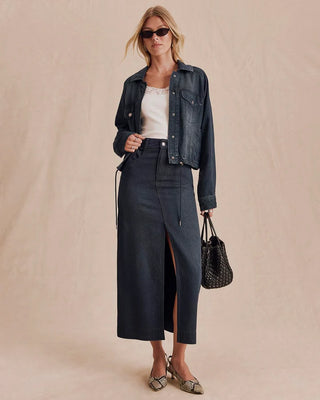 Ryder Suede Skirt in Dark Rinse