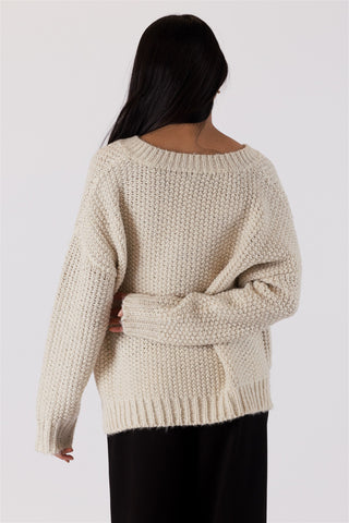 Yule V-Neck Sparkle Sweater in Beige