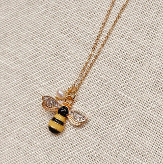 Bumblebee & Pearl Charm Necklace