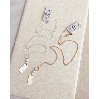 Two Tone Yellow Gold & Silver Pearl Heart Tag Necklace